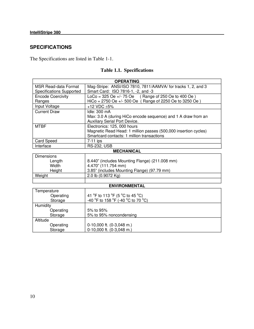 Compaq 380 manual Specifications 