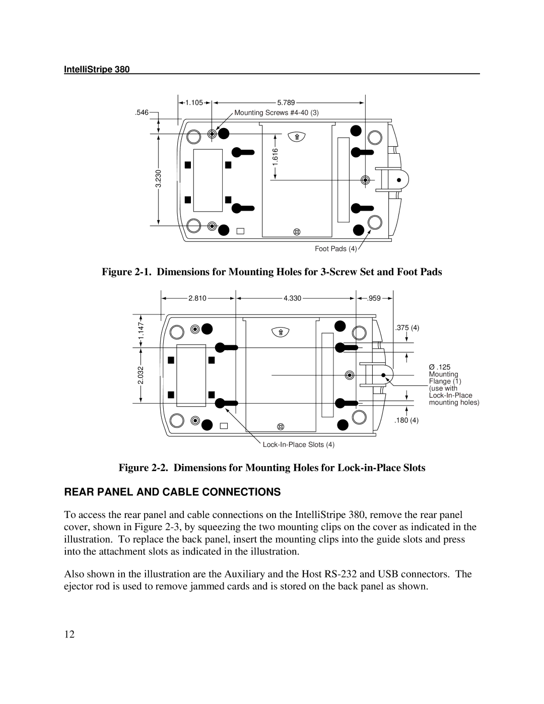 Compaq 380 manual Dimensions for Mounting Holes for 3-Screw Set and Foot Pads, Rear Panel and Cable Connections 