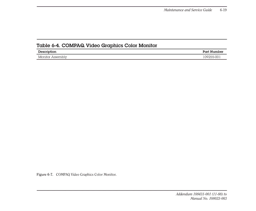 Compaq 386 manual Compaq Video Graphics Color Monitor 