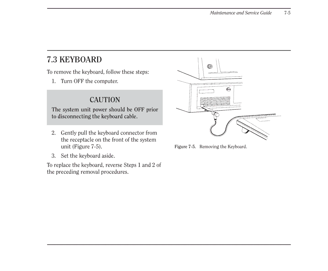 Compaq 386 manual Removing the Keyboard 