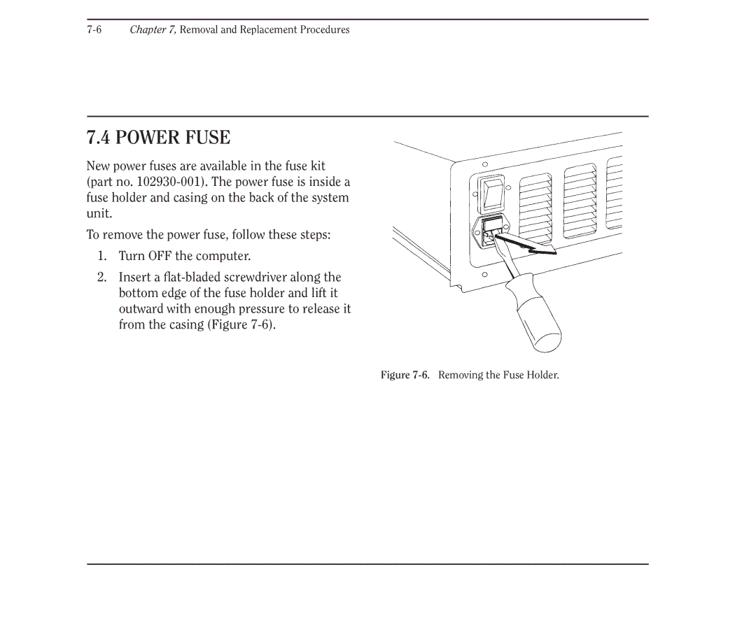 Compaq 386 manual Power Fuse, Removing the Fuse Holder 