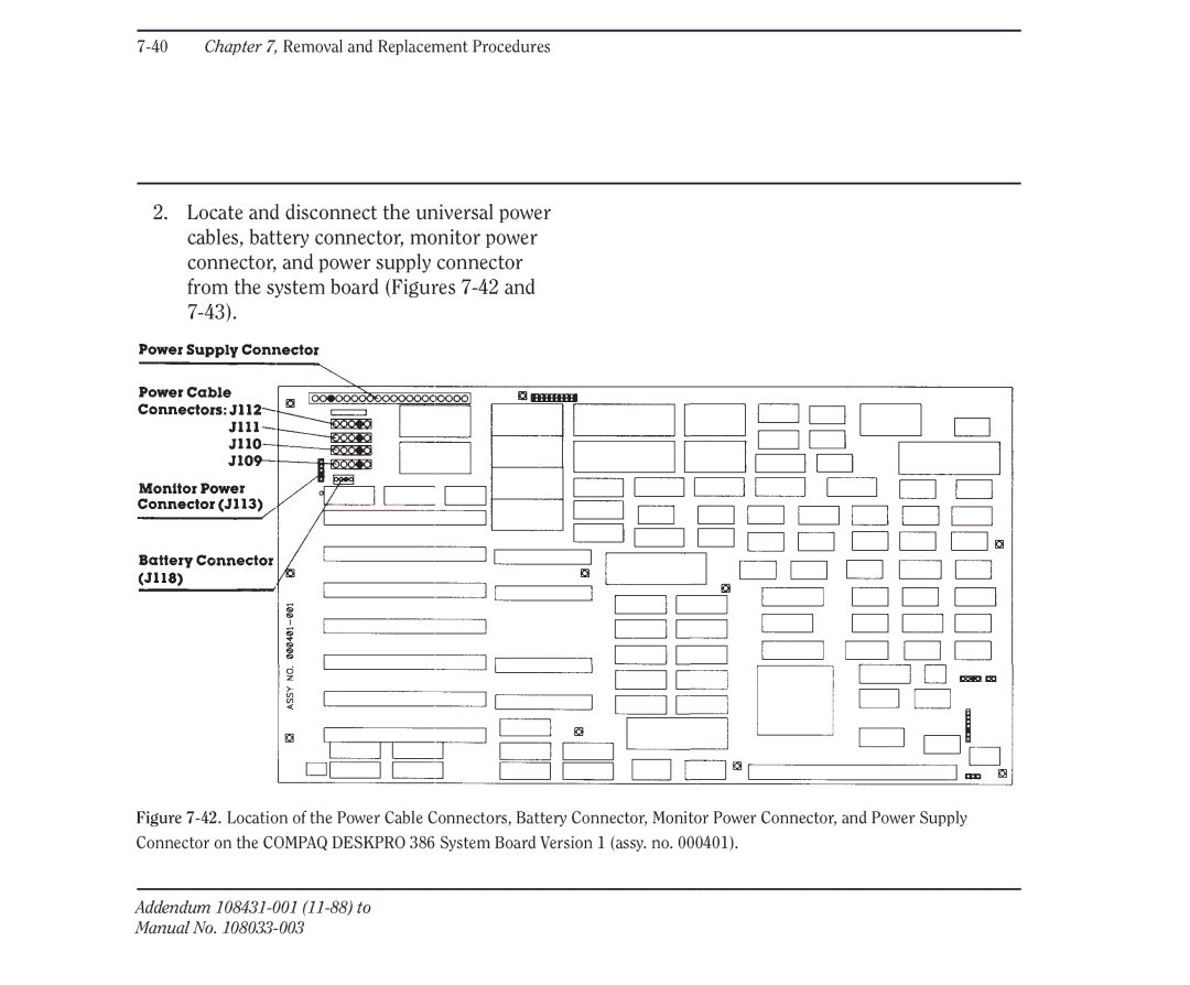 Compaq 386 manual Addendum 108431-001 11-88 to Manual No 