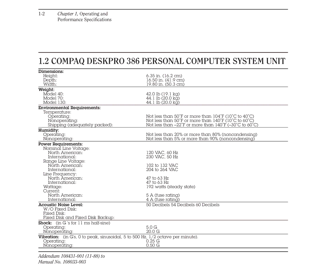 Compaq manual Compaq Deskpro 386 Personal Computer System Unit 