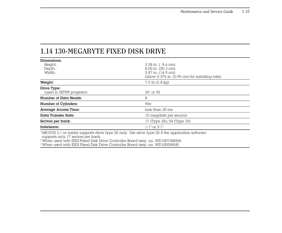 Compaq 386 manual 14 130-MEGABYTE Fixed Disk Drive 