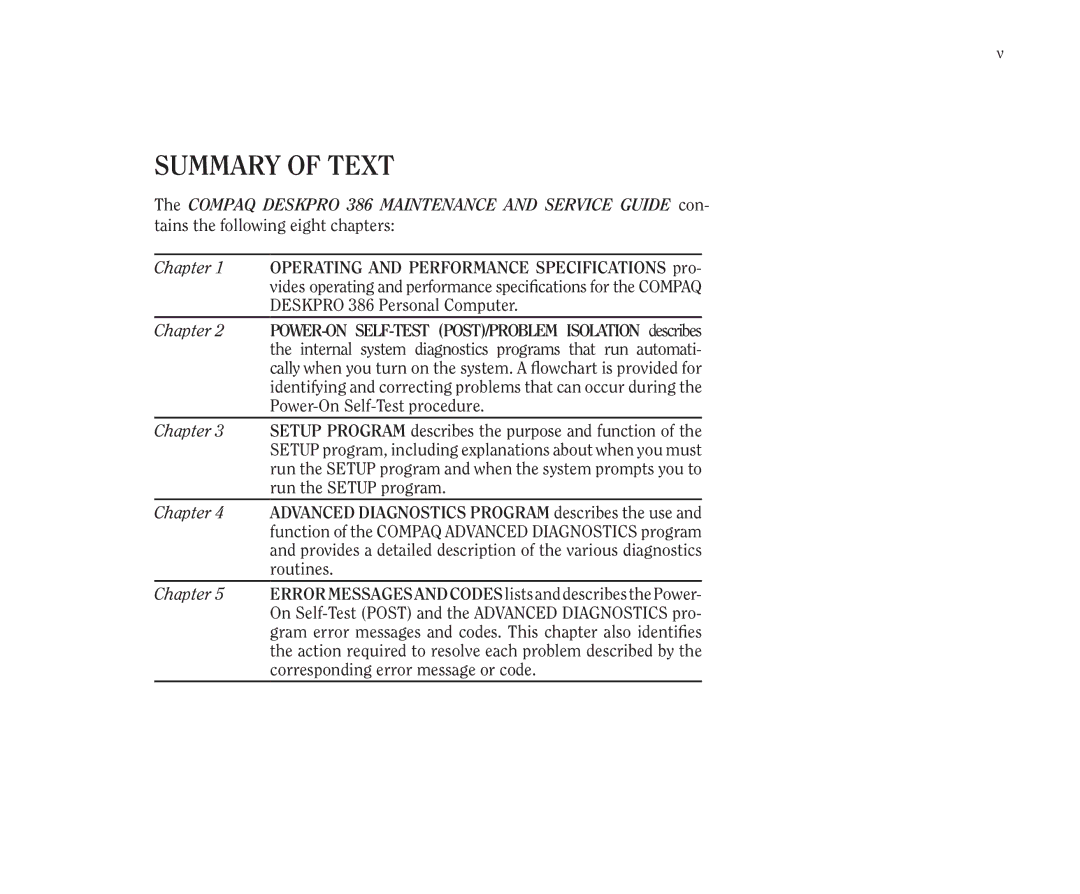 Compaq 386 manual Summary of Text 