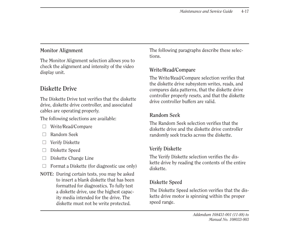 Compaq 386 manual Diskette Drive 