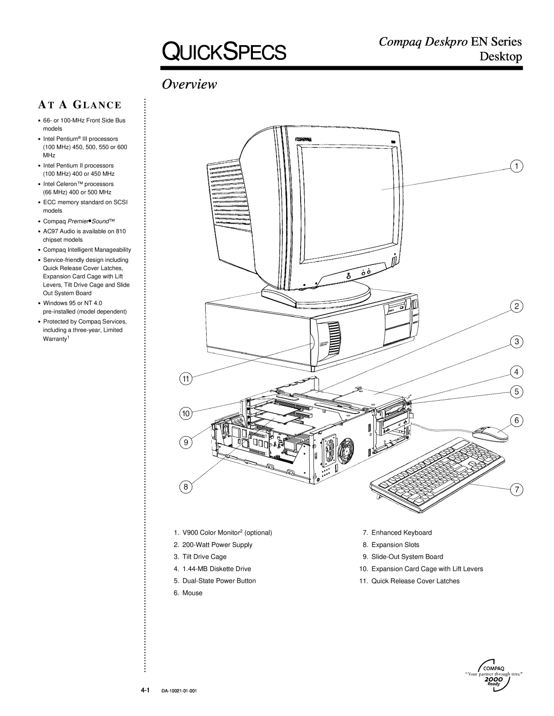 Compaq 4-1 DA-10021-01-001 warranty Quickspecs, Overview, Desktop, Compaq Deskpro EN Series, At A Glance 