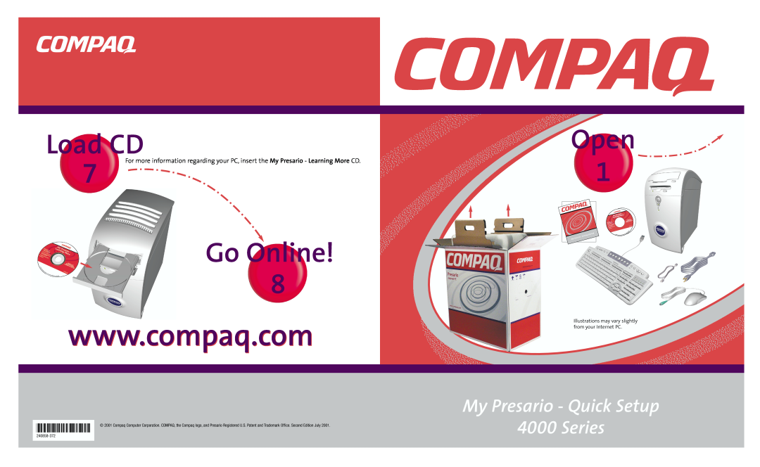 Compaq manual Load CD, Open, Go Online, My Presario - Quick Setup 4000 Series, 240858-372 