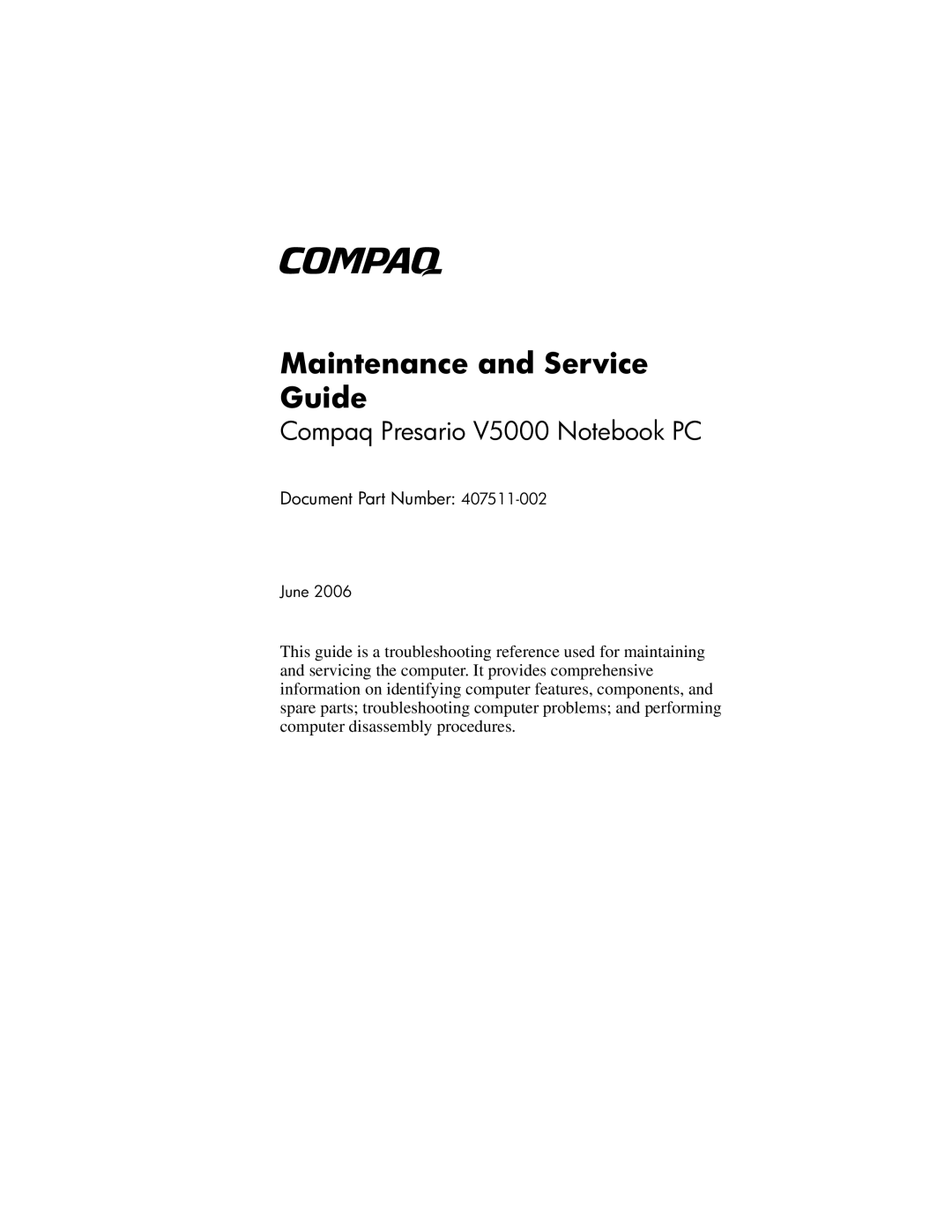 Compaq 407511-002 manual Maintenance and Service Guide 