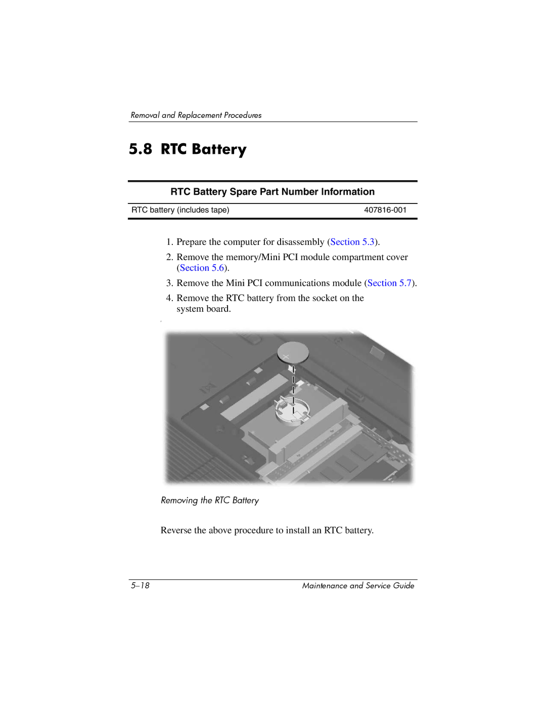 Compaq 407511-002 manual RTC Battery Spare Part Number Information 