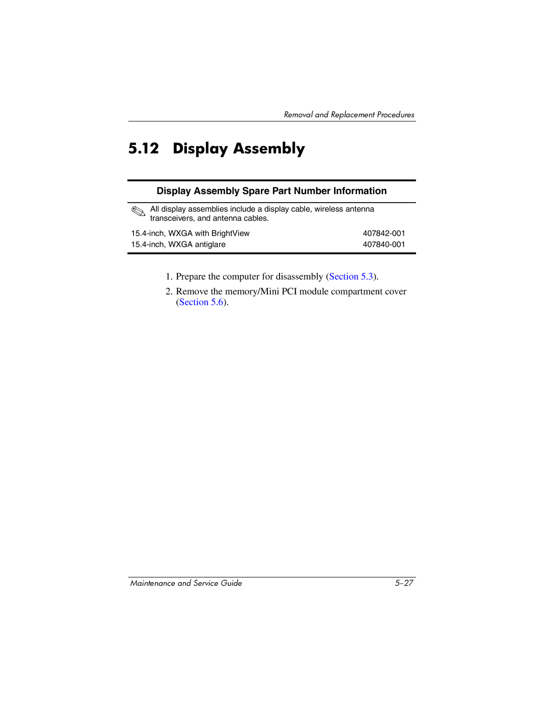 Compaq 407511-002 manual Display Assembly Spare Part Number Information 