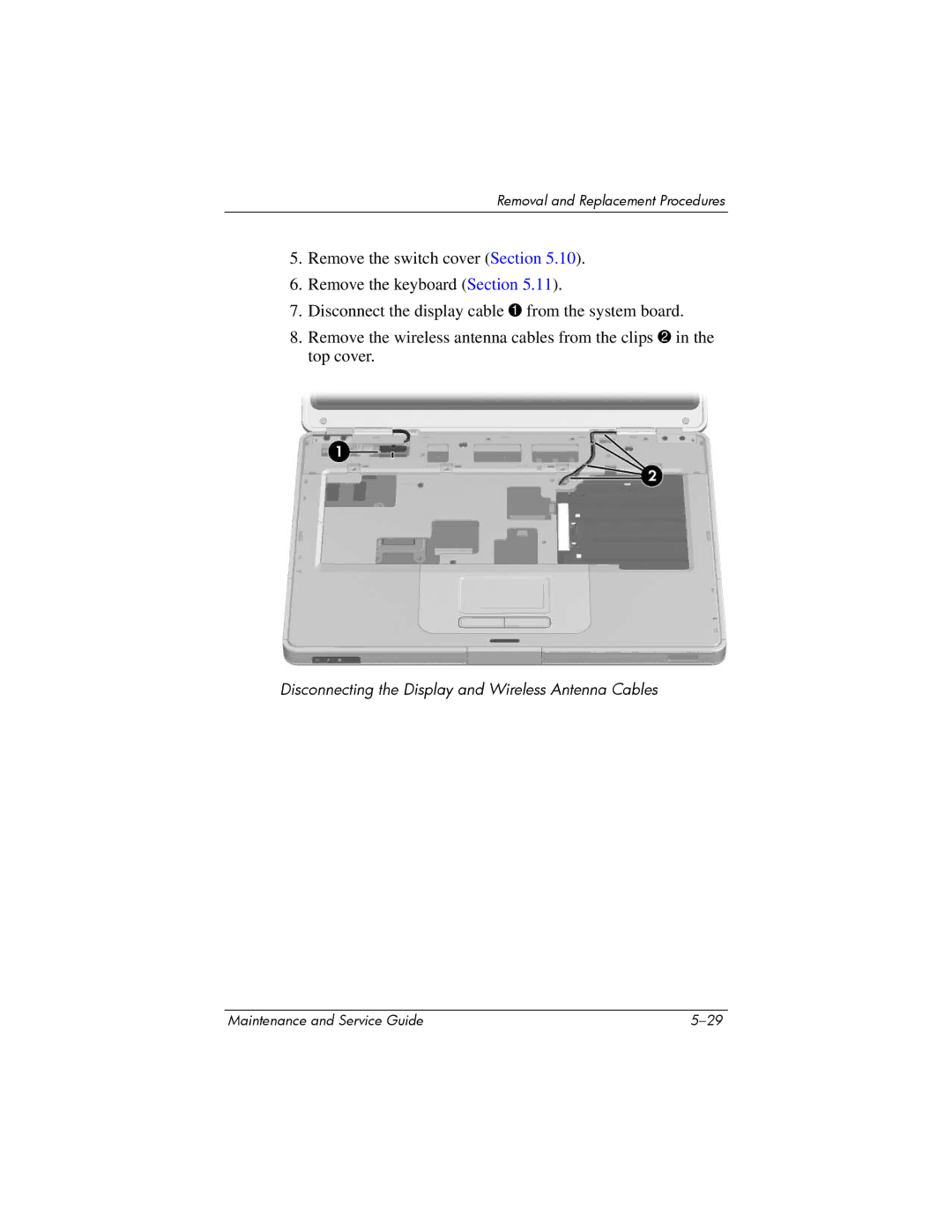 Compaq 407511-002 manual Disconnecting the Display and Wireless Antenna Cables 