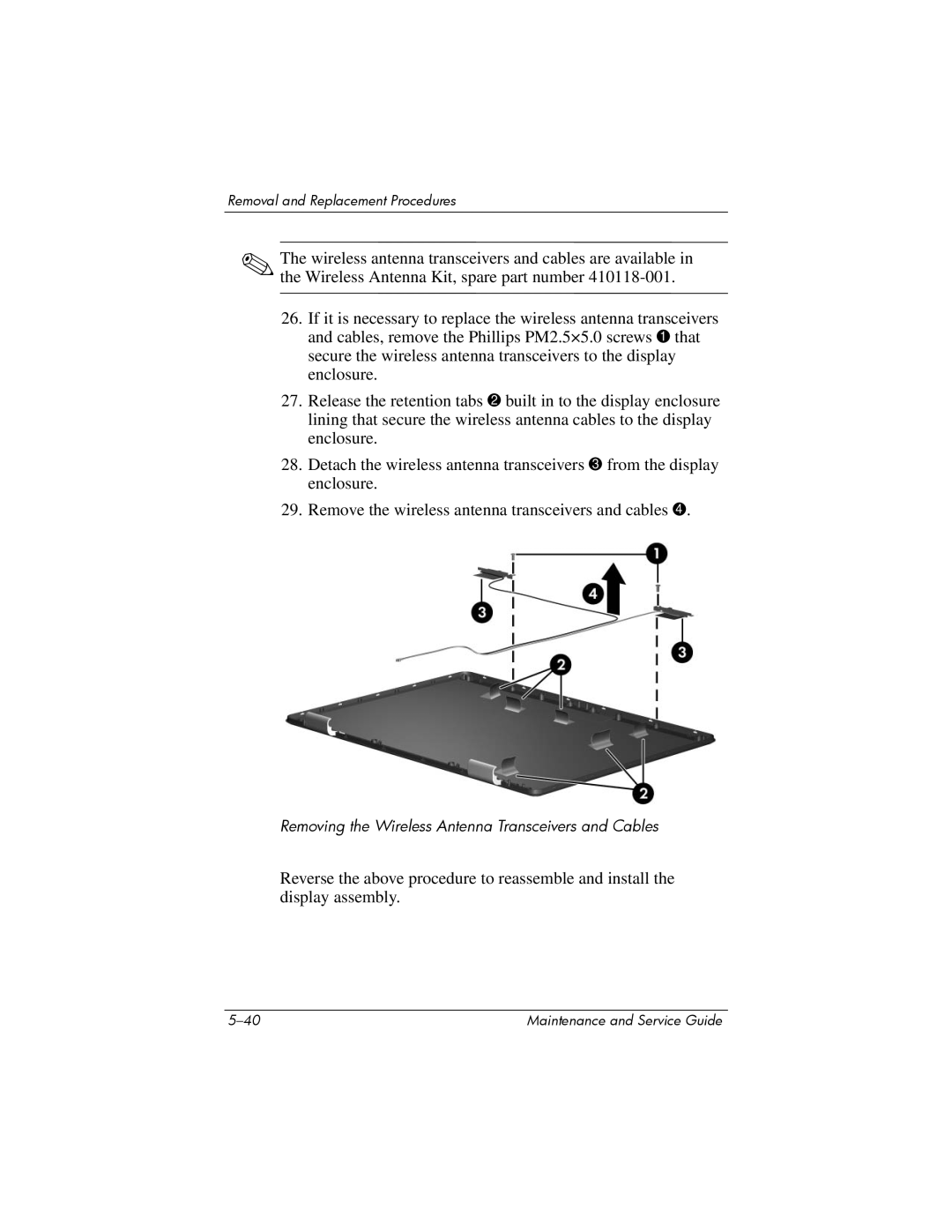 Compaq 407511-002 manual Removing the Wireless Antenna Transceivers and Cables 