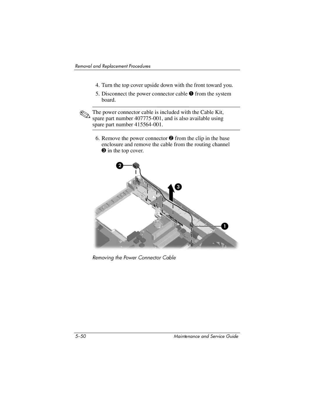 Compaq 407511-002 manual Removing the Power Connector Cable 