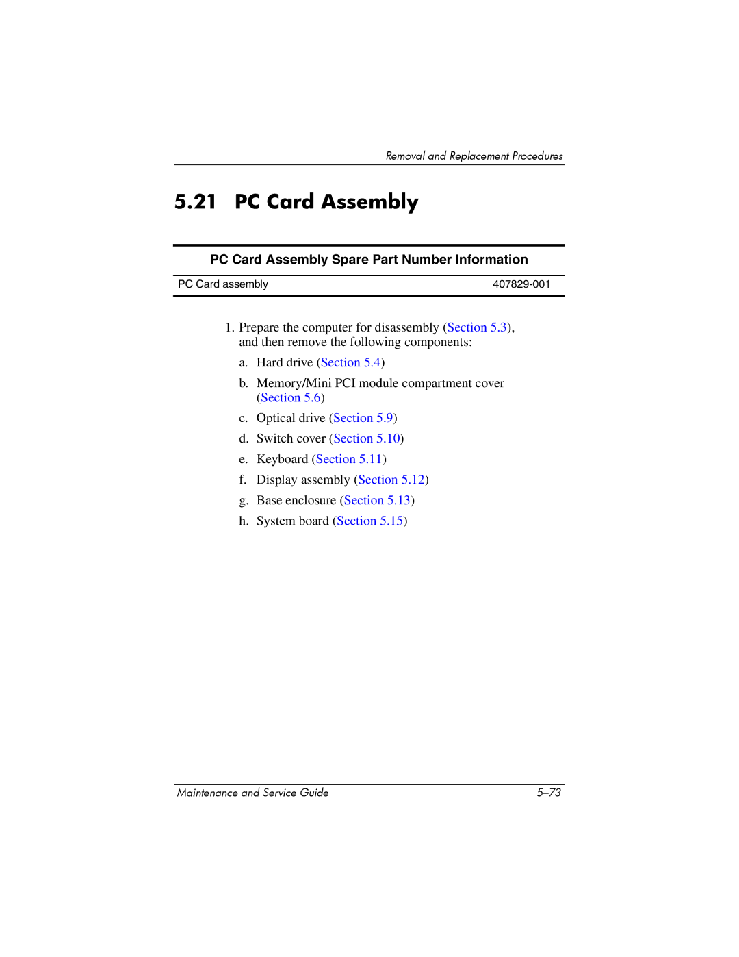 Compaq 407511-002 manual PC Card Assembly Spare Part Number Information 