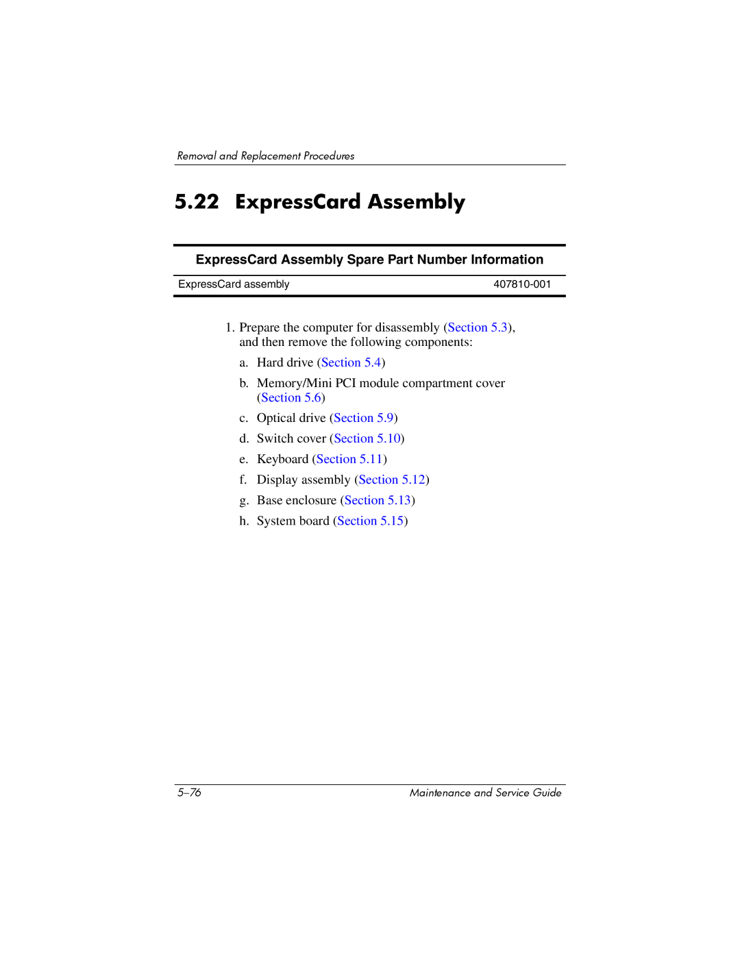 Compaq 407511-002 manual ExpressCard Assembly Spare Part Number Information 