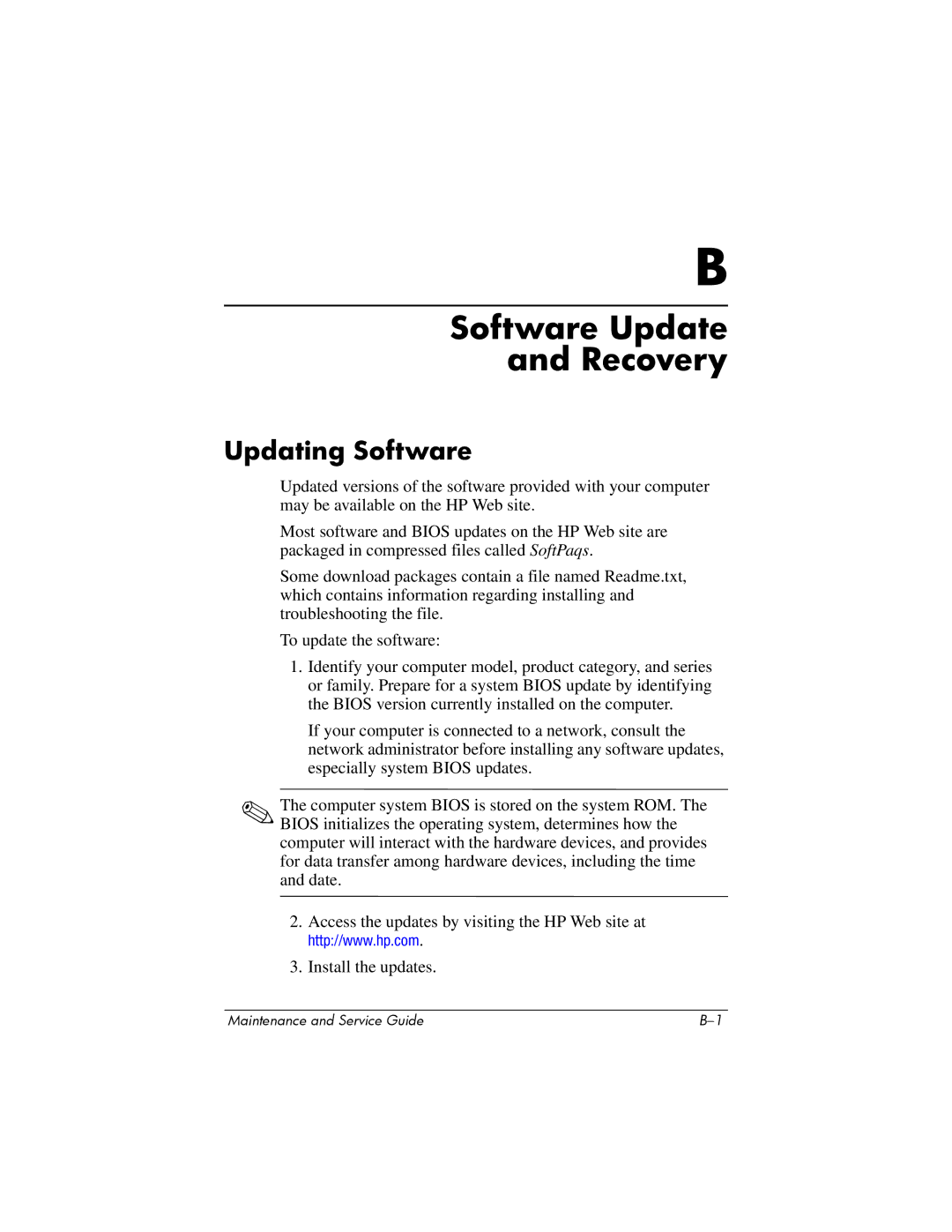 Compaq 407511-002 manual Software Update Recovery, Updating Software 