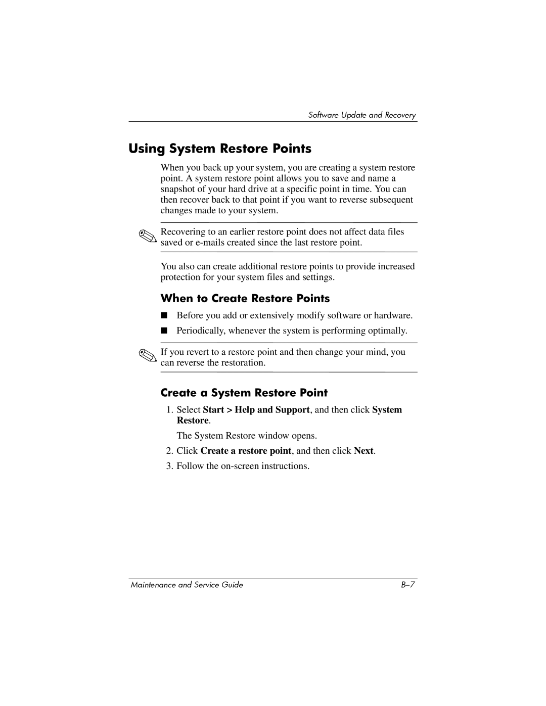 Compaq 407511-002 manual Using System Restore Points 