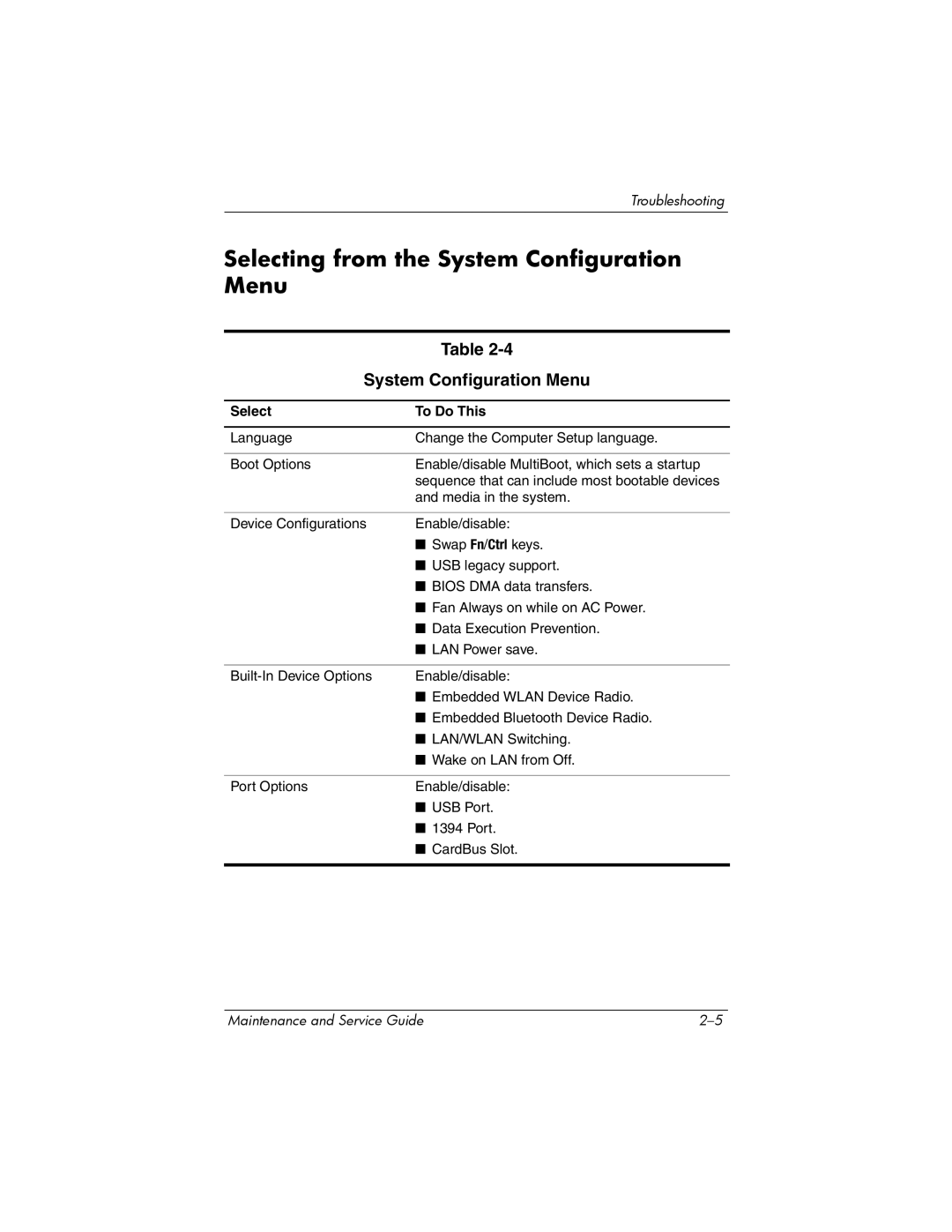 Compaq 407511-002 manual Selecting from the System Configuration Menu 