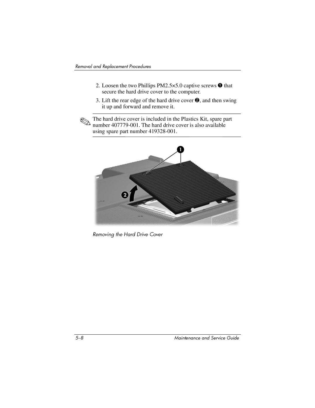 Compaq 407511-002 manual Removing the Hard Drive Cover 