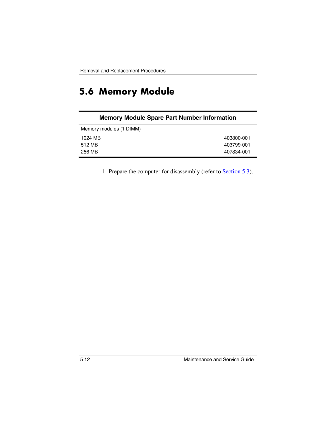 Compaq 407511-002 manual Memory Module Spare Part Number Information 