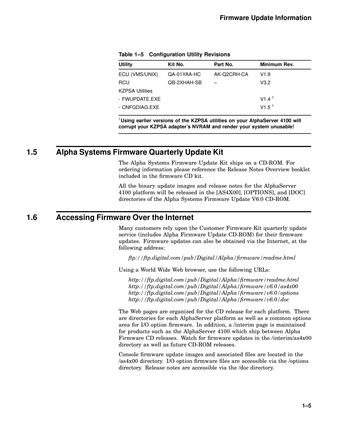 Compaq 4100 Alpha Systems Firmware Quarterly Update Kit, Accessing Firmware Over the Internet, Utility Kit No Minimum Rev 