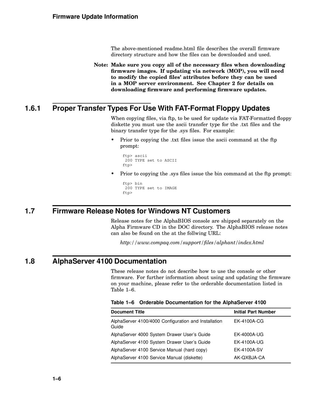 Compaq manual Firmware Release Notes for Windows NT Customers, AlphaServer 4100 Documentation 