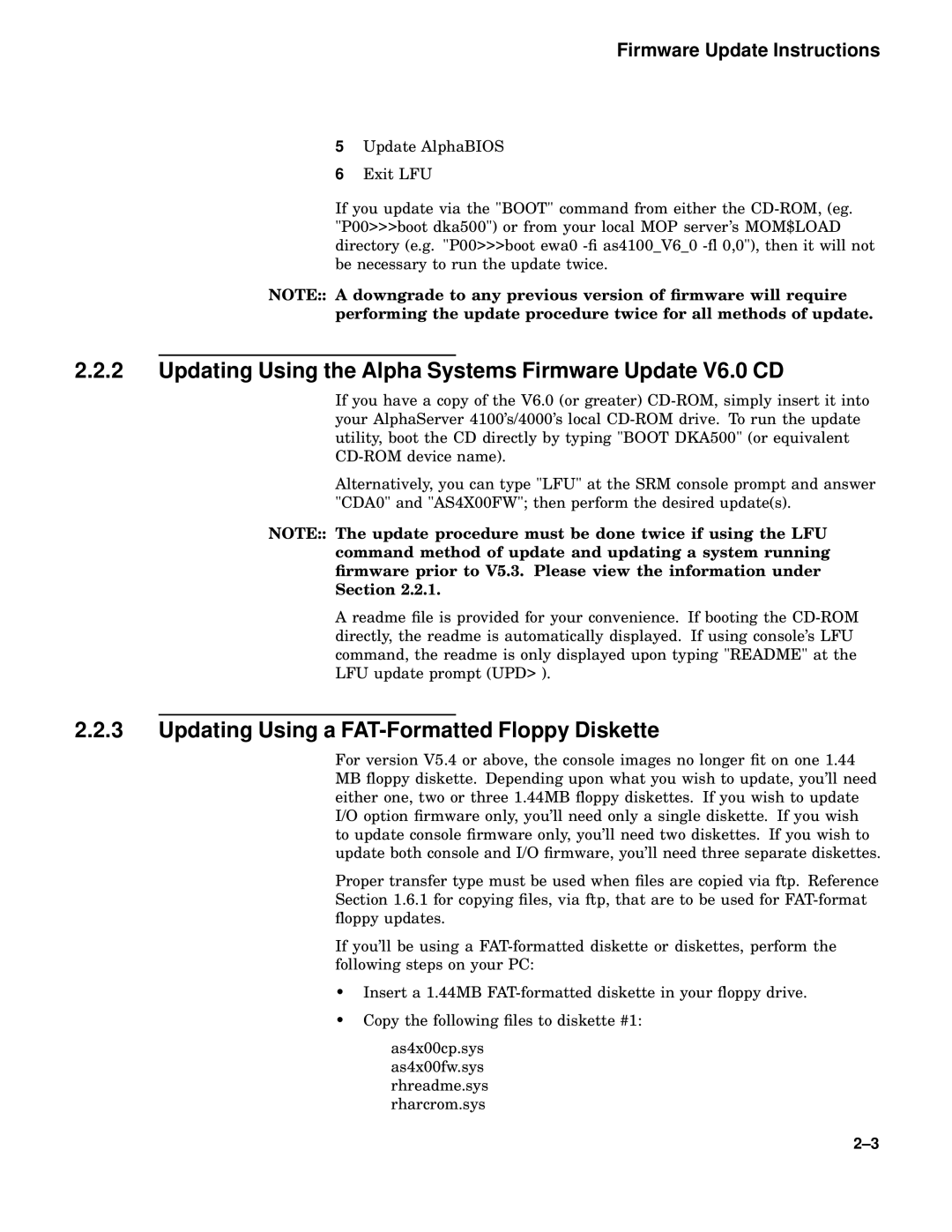 Compaq 4100 manual Updating Using the Alpha Systems Firmware Update V6.0 CD, Updating Using a FAT-Formatted Floppy Diskette 