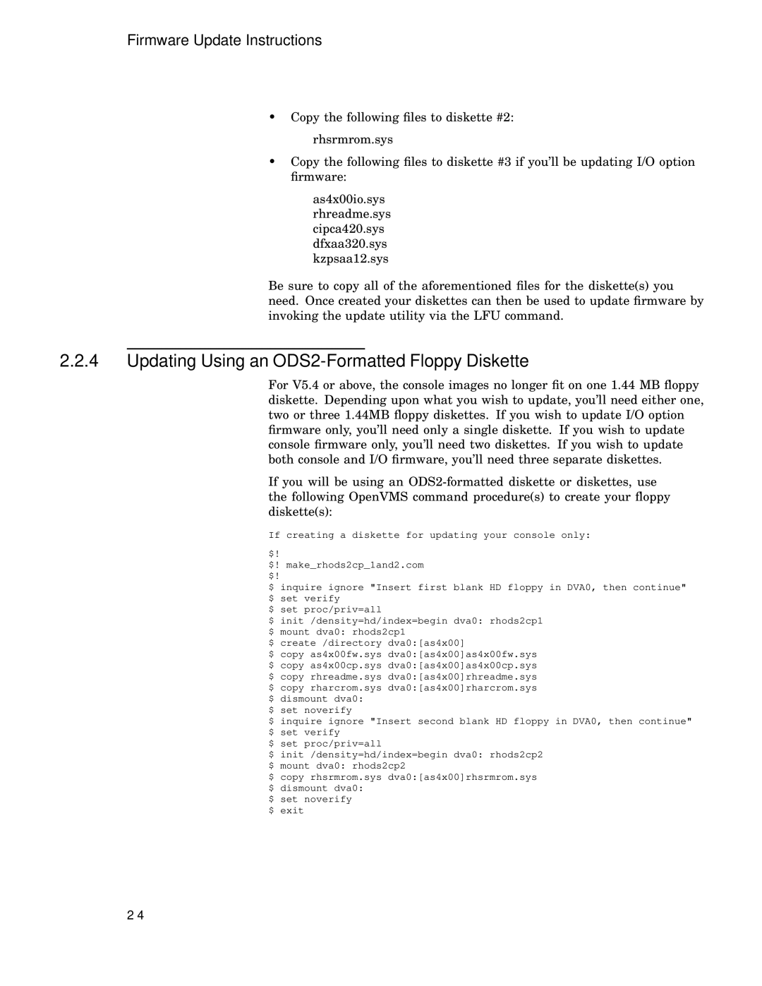 Compaq 4100 manual Updating Using an ODS2-Formatted Floppy Diskette 