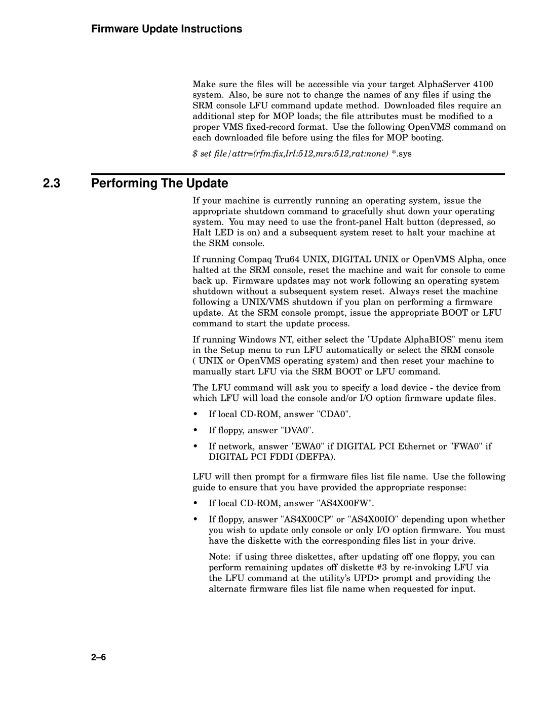 Compaq 4100 manual Performing The Update, Digital PCI Fddi Defpa 