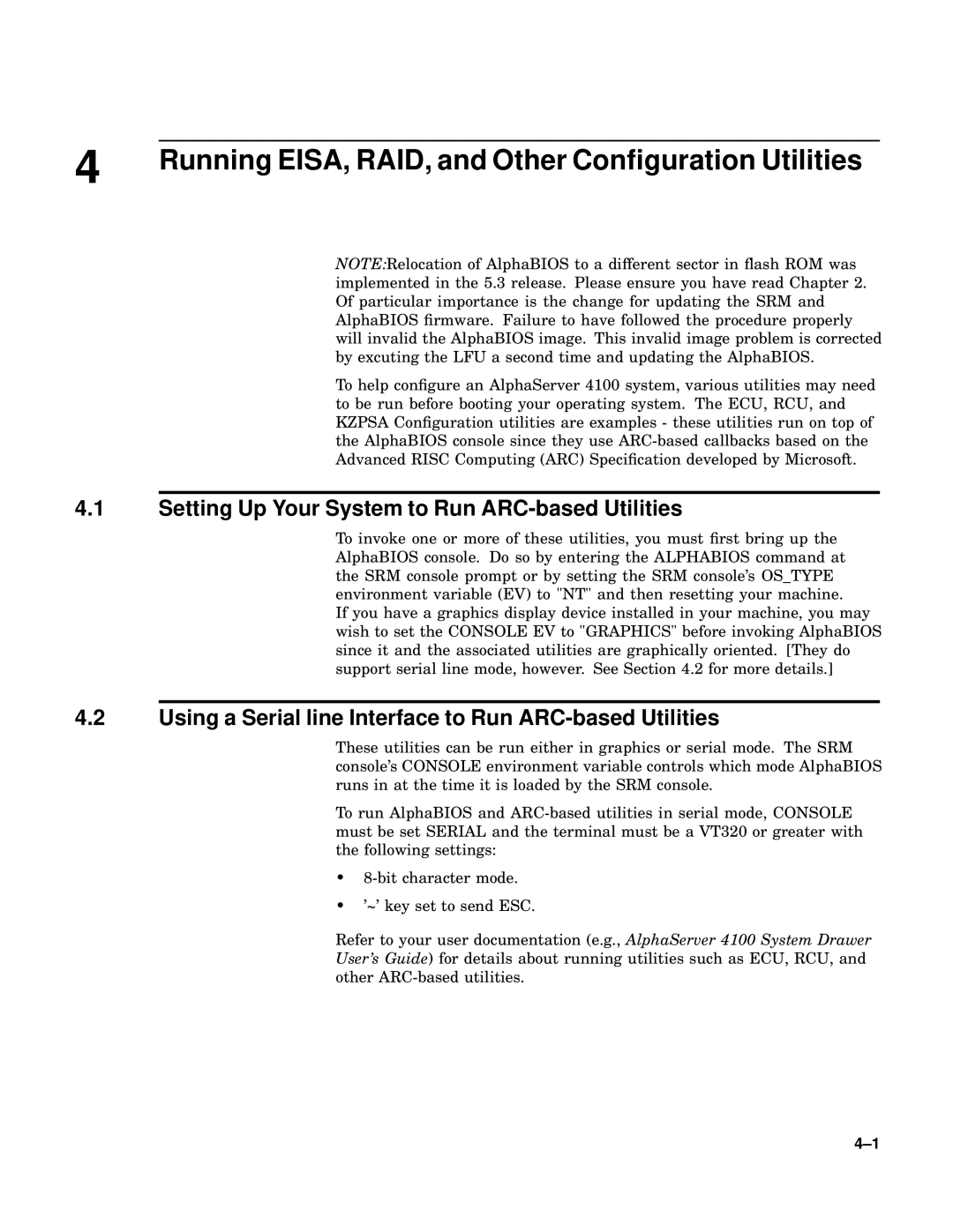 Compaq 4100 Setting Up Your System to Run ARC-based Utilities, Using a Serial line Interface to Run ARC-based Utilities 