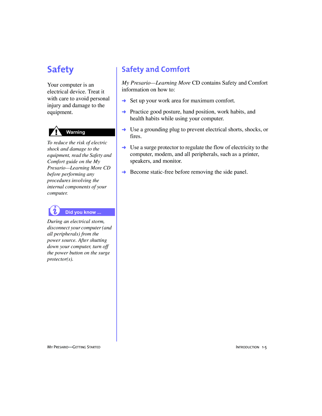 Compaq 4103TH manual Safety and Comfort 