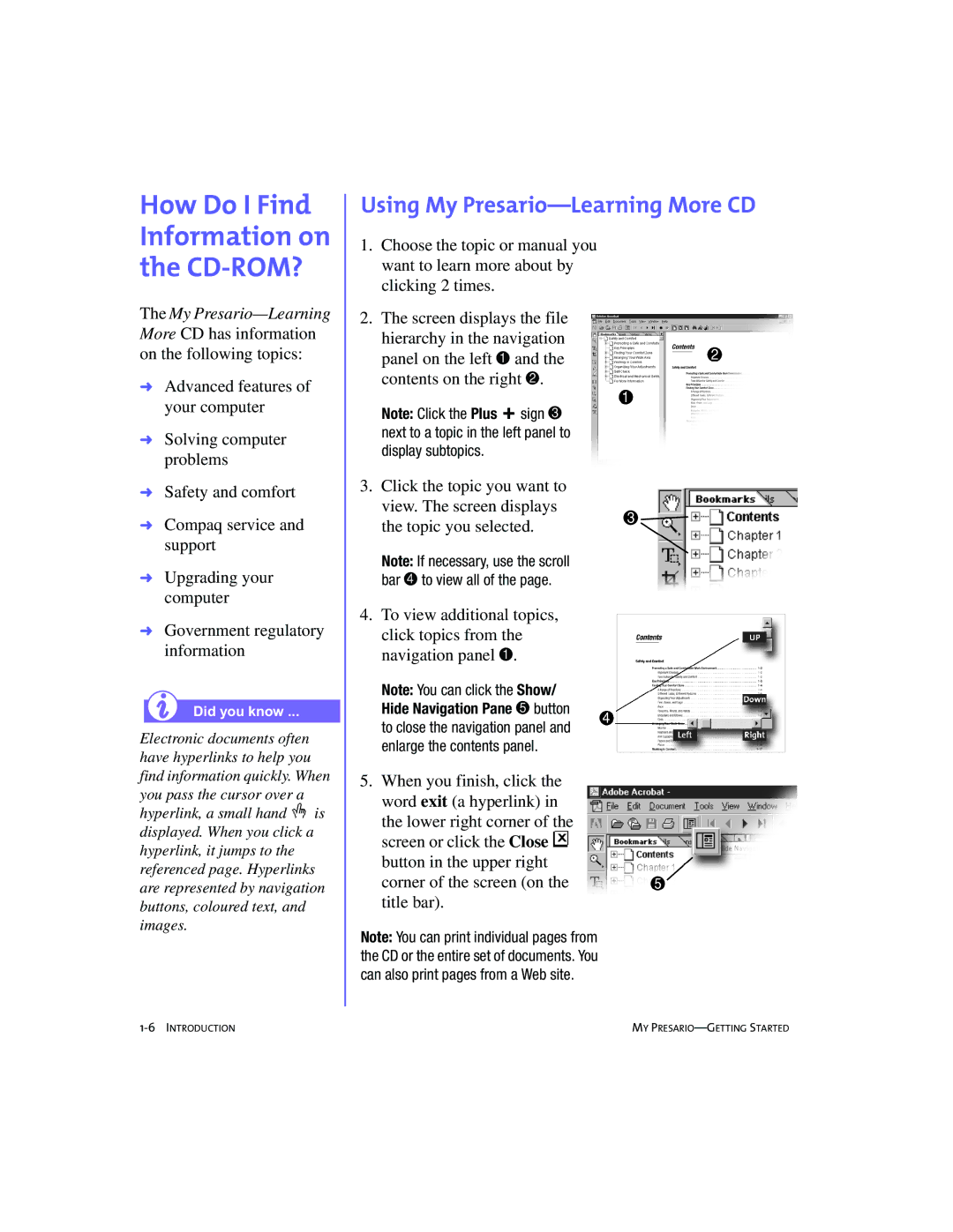 Compaq 4103TH manual How Do I Find Information on the CD-ROM?, Using My Presario-Learning More CD 