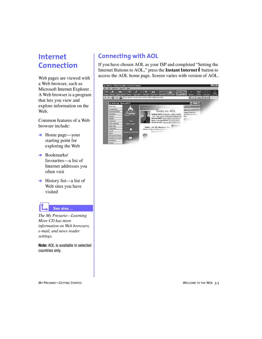 Compaq 4103TH manual Internet Connection, Connecting with AOL 