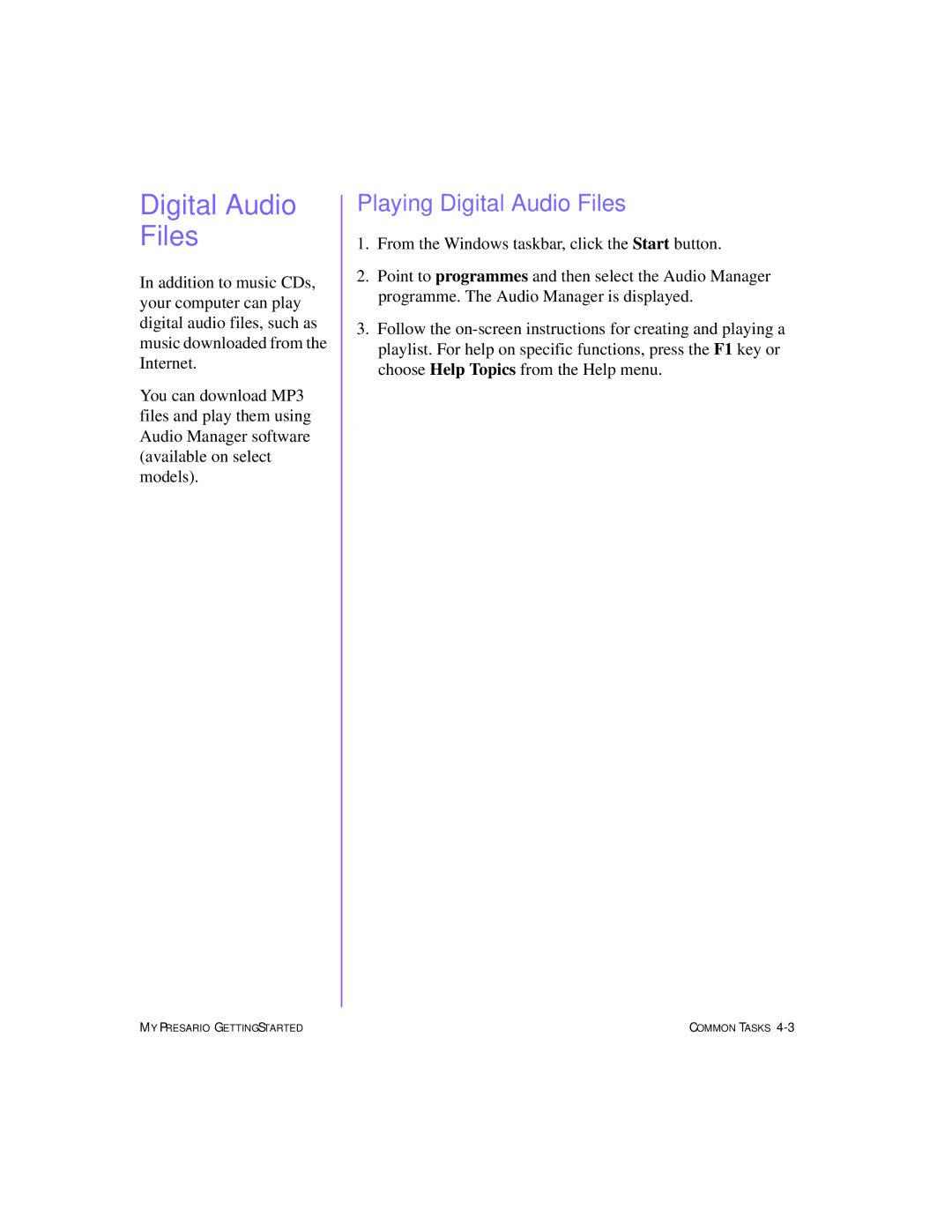 Compaq 4103TH manual Playing Digital Audio Files 