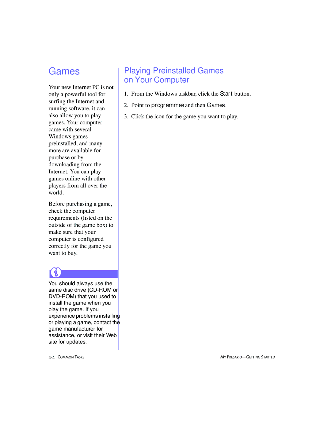 Compaq 4103TH manual Playing Preinstalled Games on Your Computer 