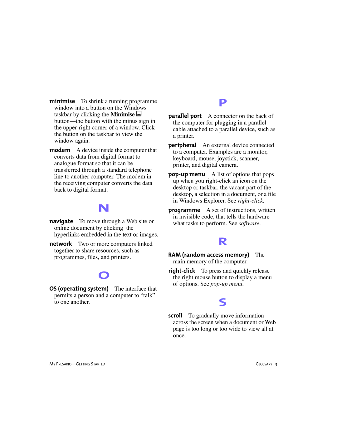 Compaq 4103TH manual MY PRESARIO-GETTING Started Glossary 