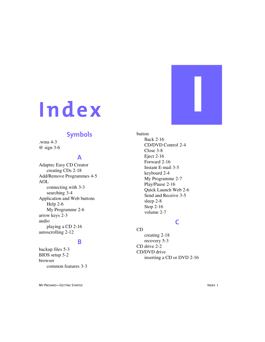 Compaq 4103TH manual Index 