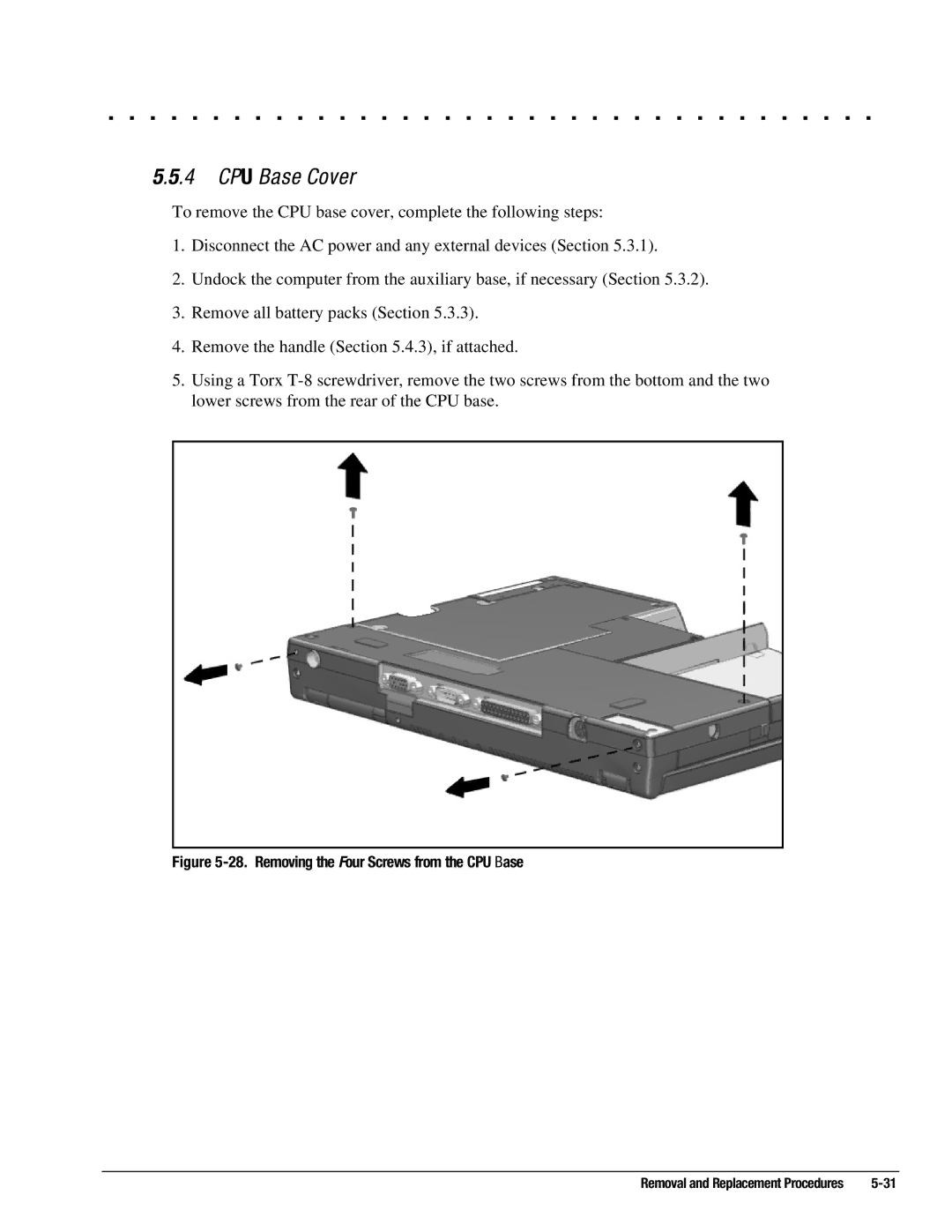 Compaq 4130T, 4150T, 4140T, 4131T, 4200, 4125T, 4160T SLIMLINE CPU Base Cover, Removing the Four Screws from the CPU Base 