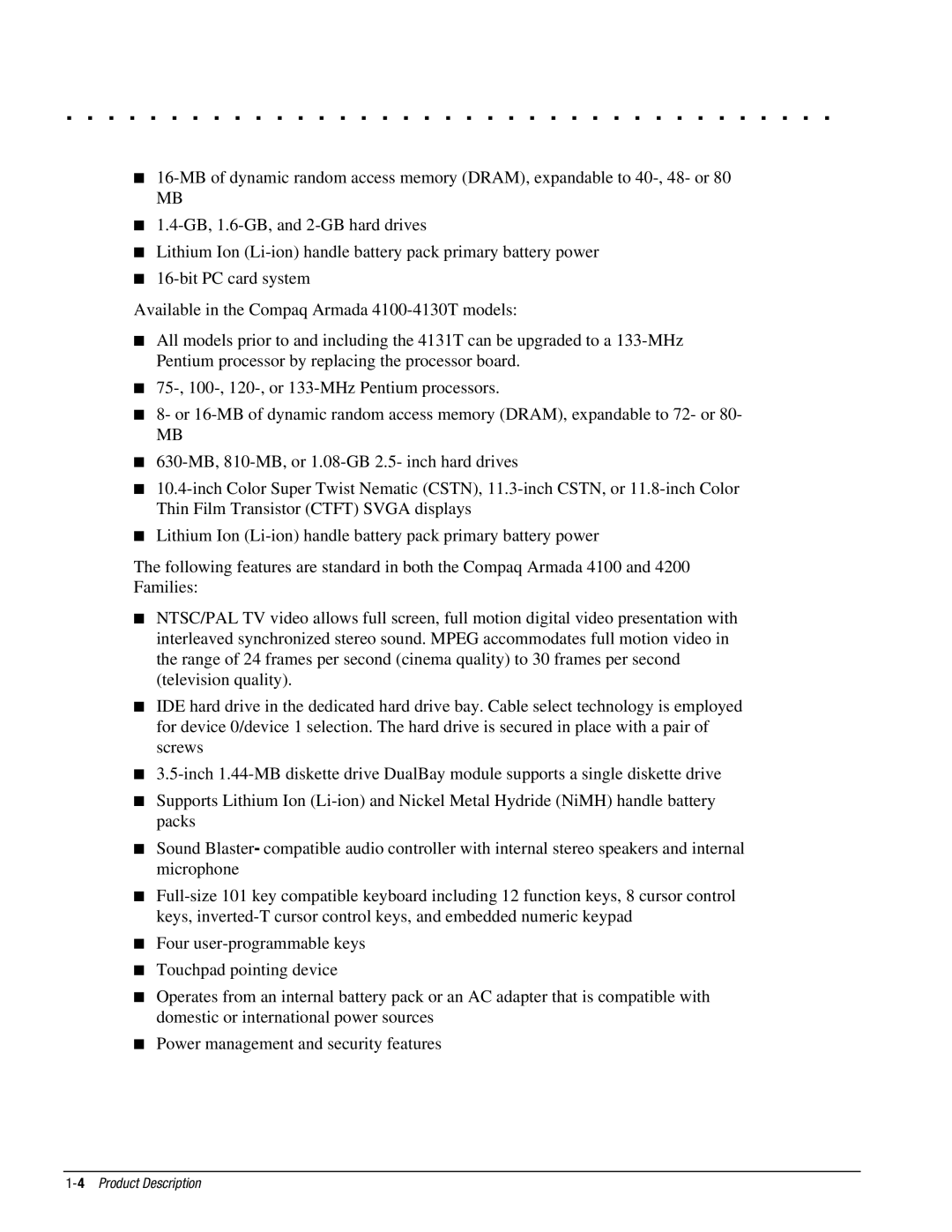 Compaq 4120T, 4130T, 4150T, 4140T, 4131T, 4200, 4125T, 4160T SLIMLINE, 4125D, 4115, 4110D manual Product Description 