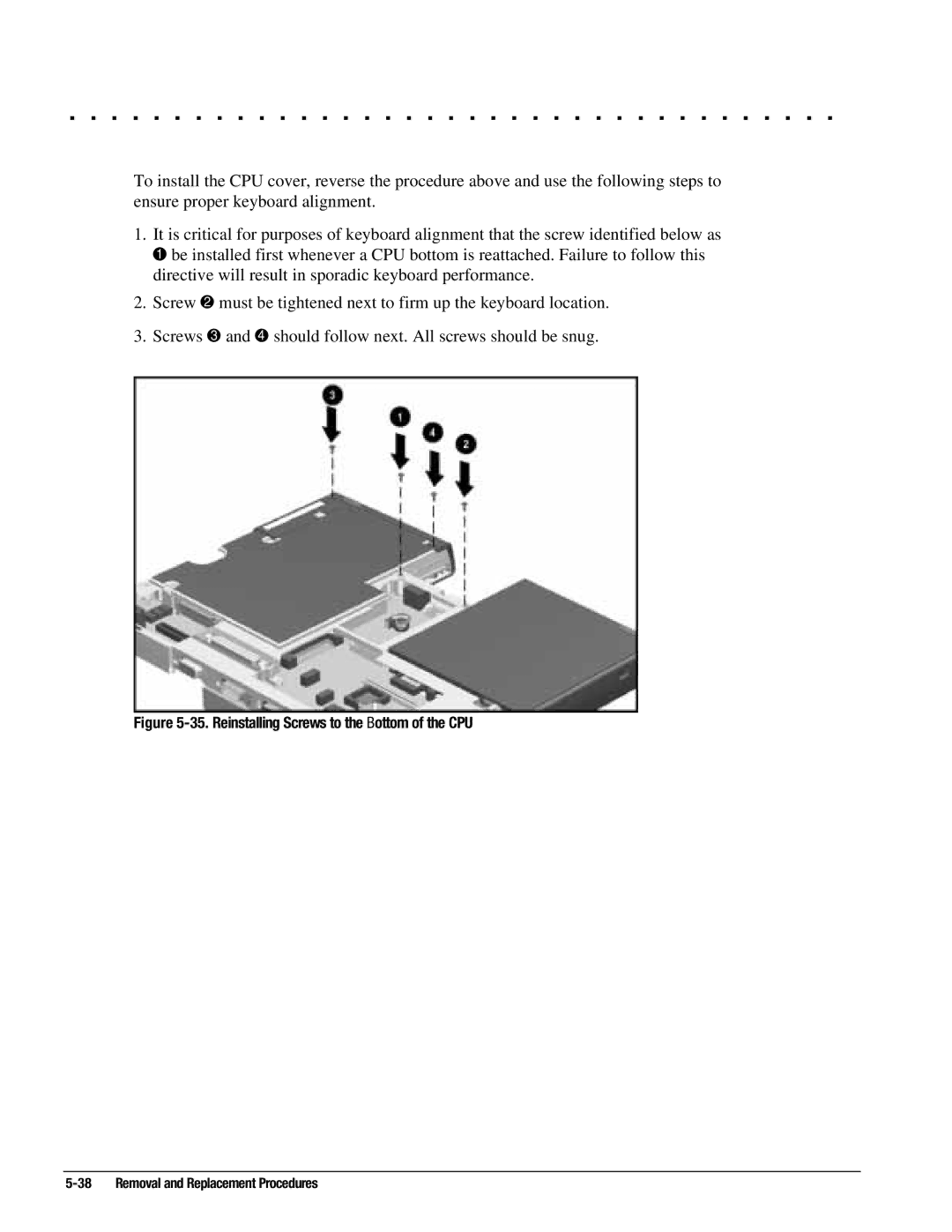 Compaq 4130T, 4150T, 4140T, 4131T, 4200, 4125T, 4160T SLIMLINE, 4120, 4125D, 4115 Reinstalling Screws to the Bottom of the CPU 