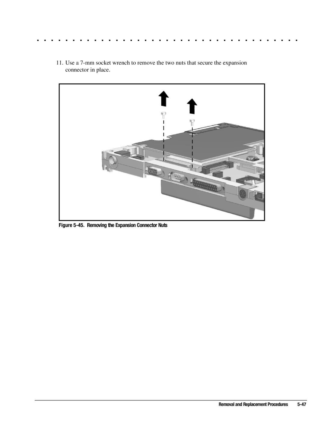 Compaq 4130T, 4150T, 4140T, 4131T, 4200, 4125T, 4160T SLIMLINE, 4125D, 4115, 4120T Removing the Expansion Connector Nuts 