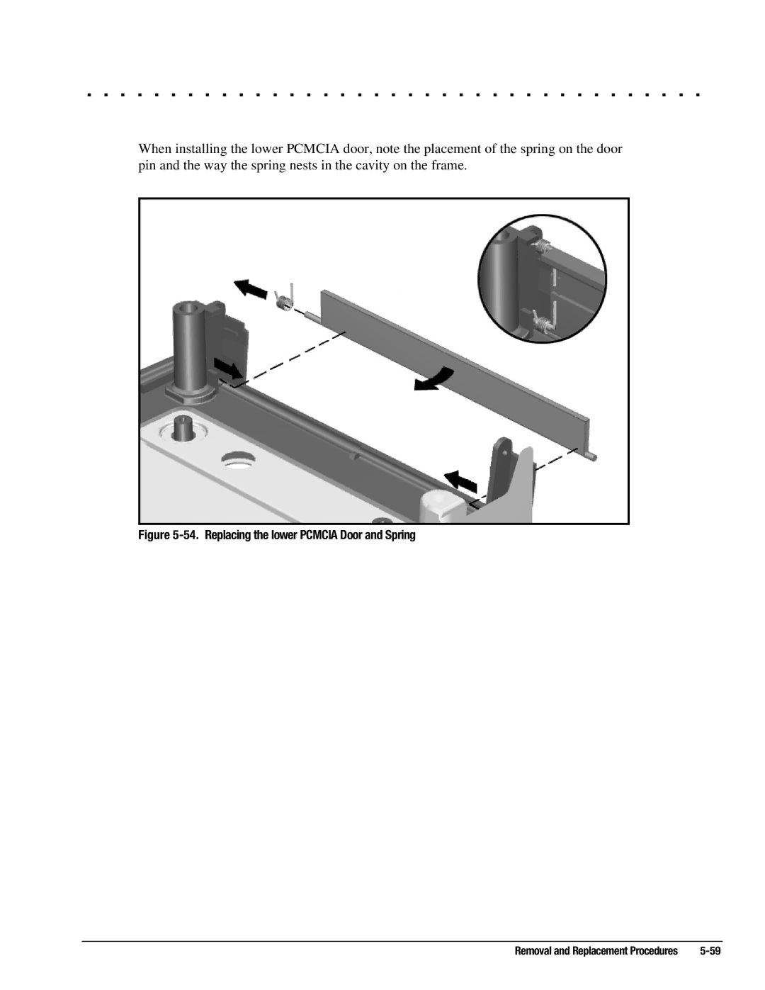 Compaq 4130T, 4150T, 4140T, 4131T, 4200, 4125T, 4160T SLIMLINE, 4120, 4125D, 4115 Replacing the lower Pcmcia Door and Spring 