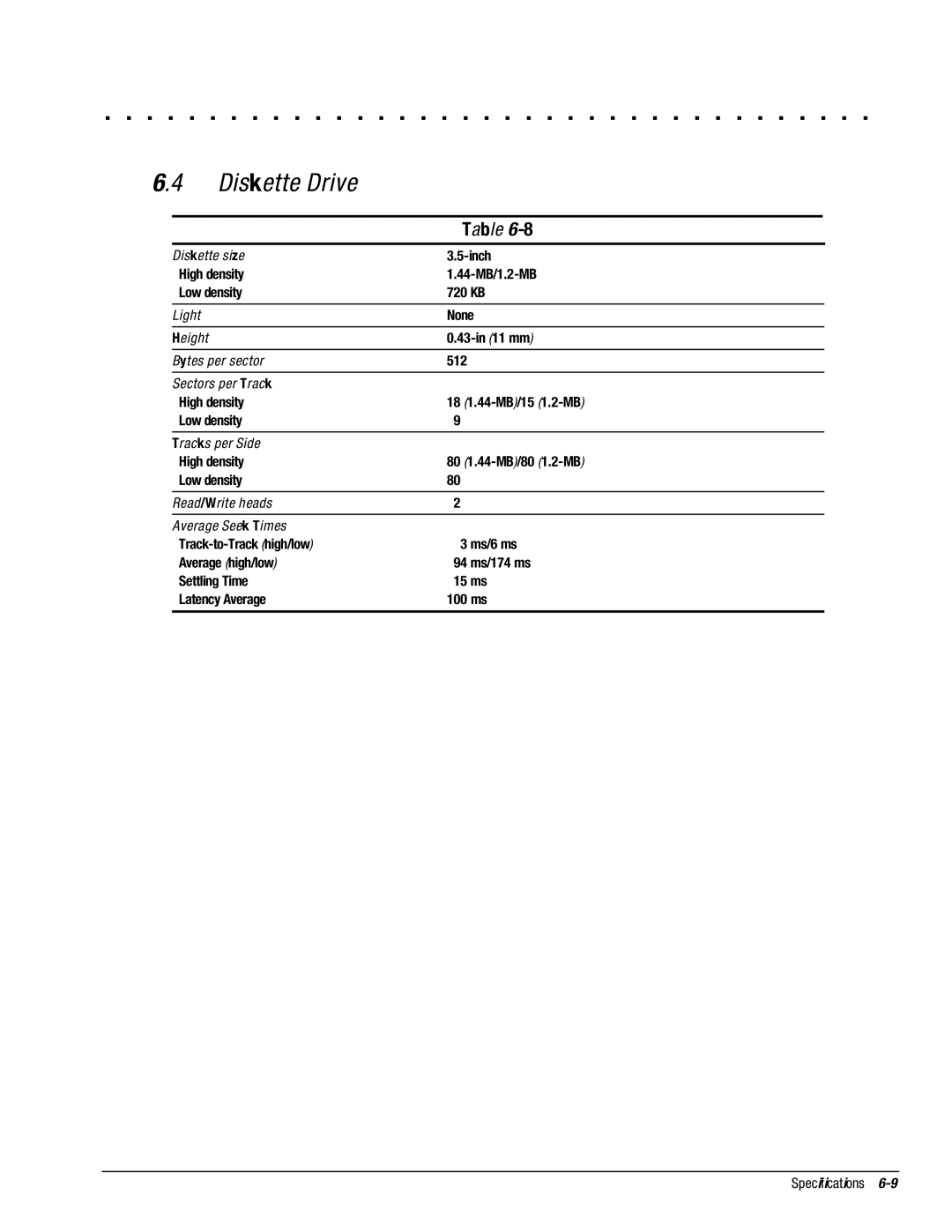 Compaq 4115, 4130T, 4150T, 4140T, 4131T, 4200, 4125T, 4160T SLIMLINE, 4125D, 4120T, 4110D manual Diskette Drive 