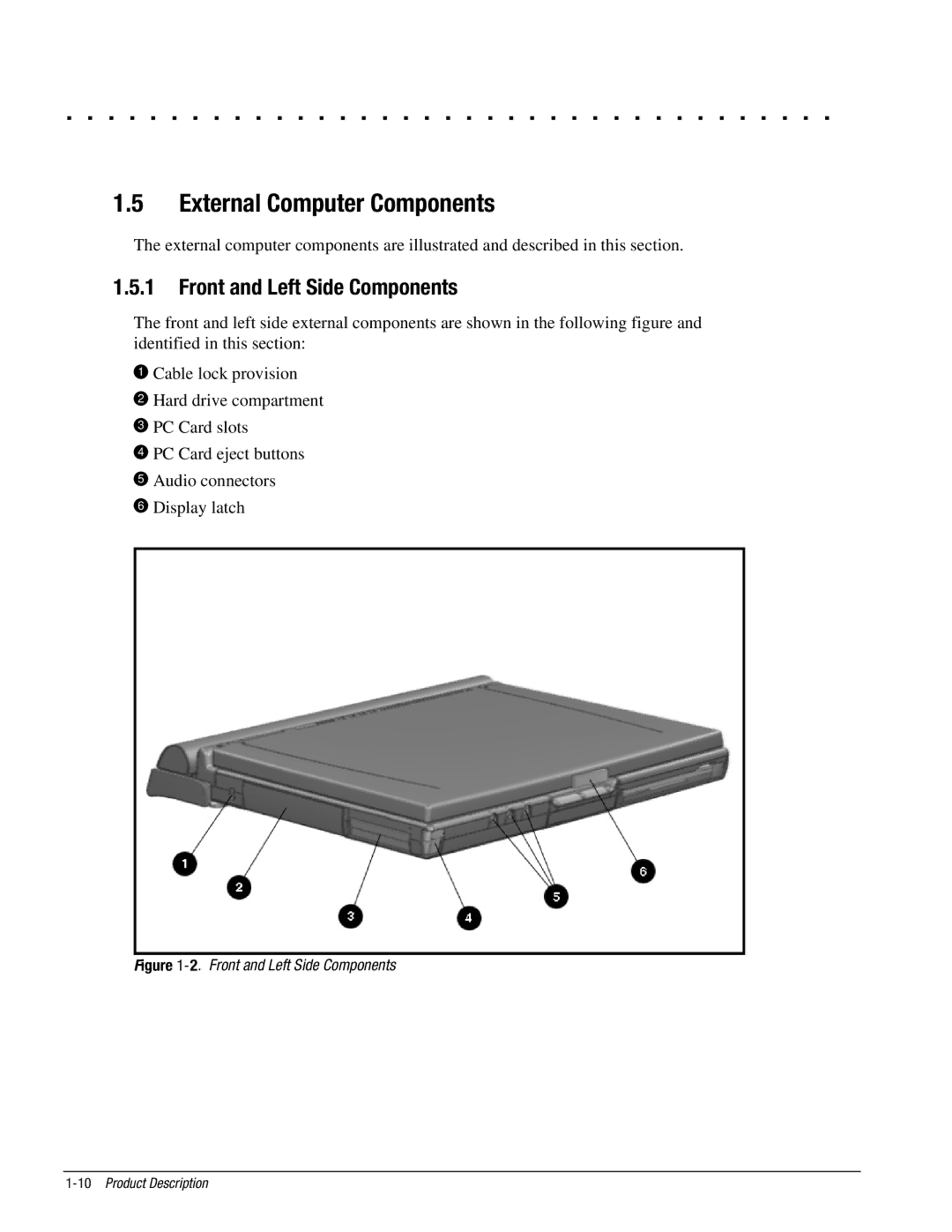 Compaq 4200, 4130T, 4150T, 4140T, 4131T, 4125T, 4160T, 4120, 4125D External Computer Components, Front and Left Side Components 