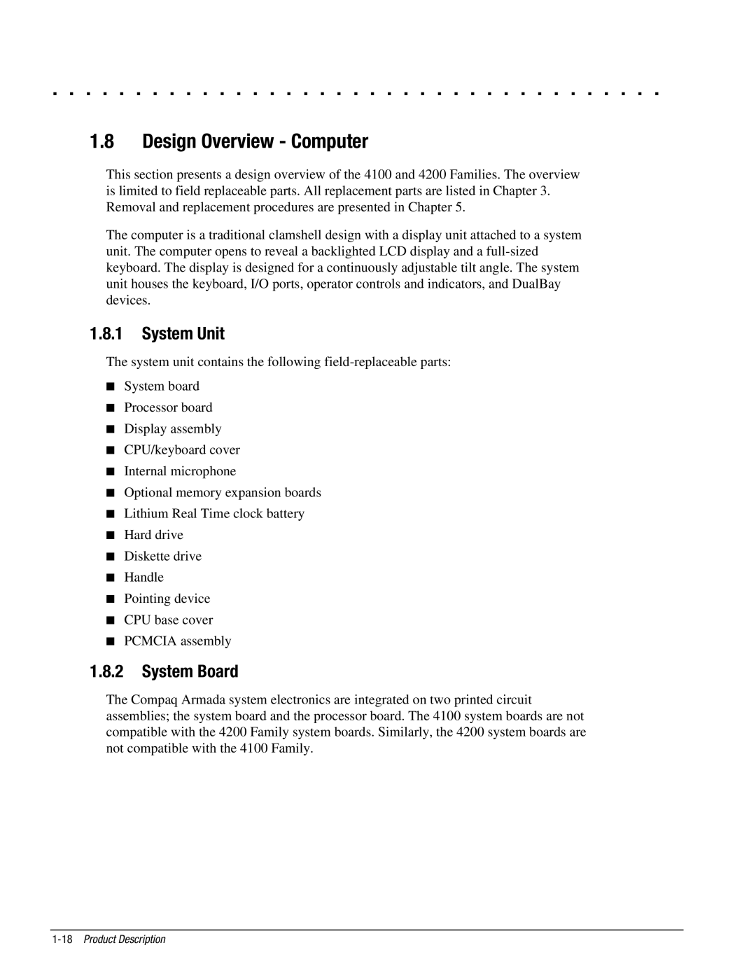 Compaq 4120T, 4130T, 4150T, 4140T, 4131T, 4200, 4125T, 4160T SLIMLINE Design Overview Computer, System Unit, System Board 