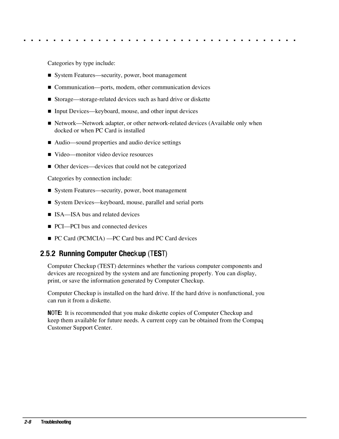 Compaq 4160T SLIMLINE, 4130T, 4150T, 4140T, 4131T, 4200, 4125T, 4125D, 4115, 4120T, 4110D manual Running Computer Checkup Test 