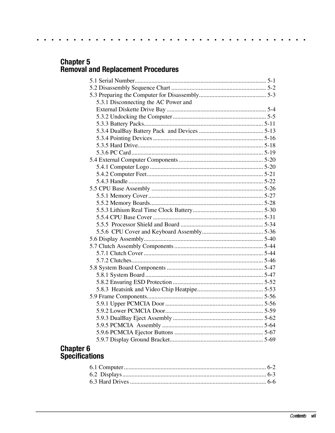 Compaq 4200, 4130T, 4150T, 4140T, 4131T, 4125T, 4160T, 4120 Chapter Removal and Replacement Procedures, Chapter Specifications 