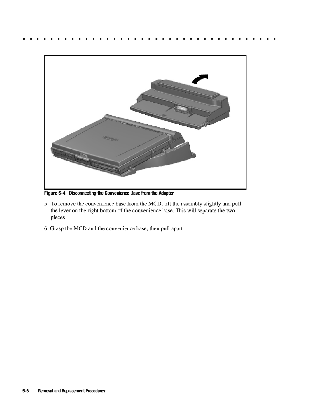 Compaq 4125D, 4130T, 4150T, 4140T, 4131T, 4200, 4125T, 4160T SLIMLINE Disconnecting the Convenience Base from the Adapter 