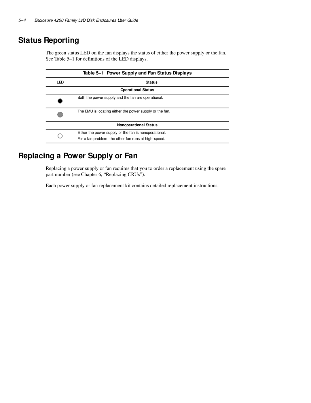 Compaq 4200 Family manual Replacing a Power Supply or Fan, Power Supply and Fan Status Displays, Nonoperational Status 